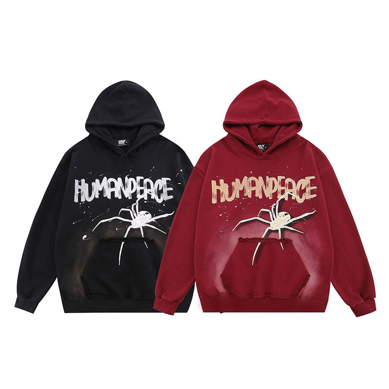 Men Hoodie Hip Hop Oversize Spider Graffiti Hoodie