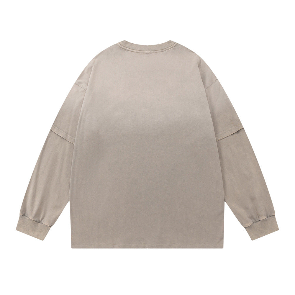 Men Long Sleeve T-Shirt Gradient Washed Old Pure Cotton