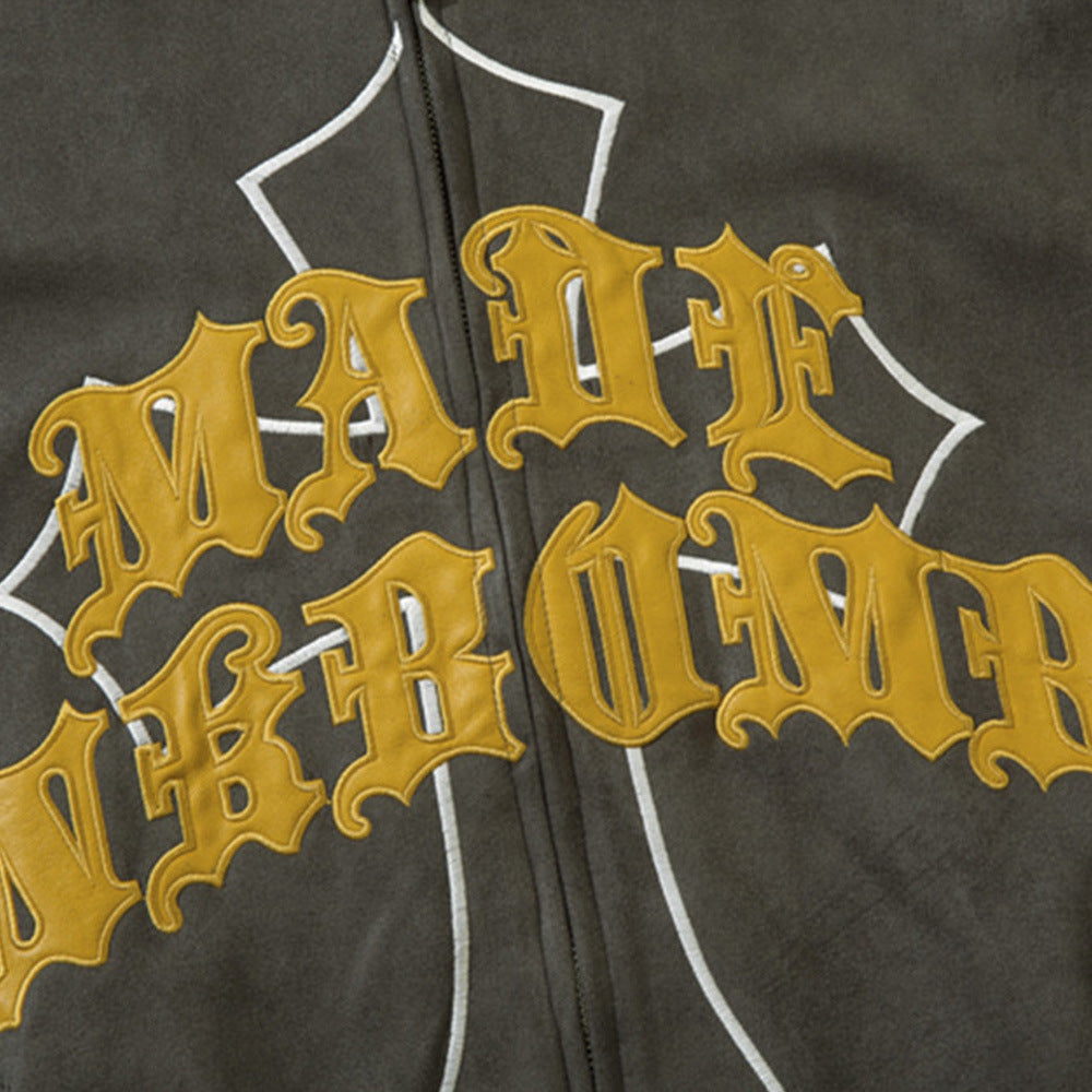 Men Jacket Coat Letter Embroidered Jacket Coat Men's Clothing Loose Baseball Uniform