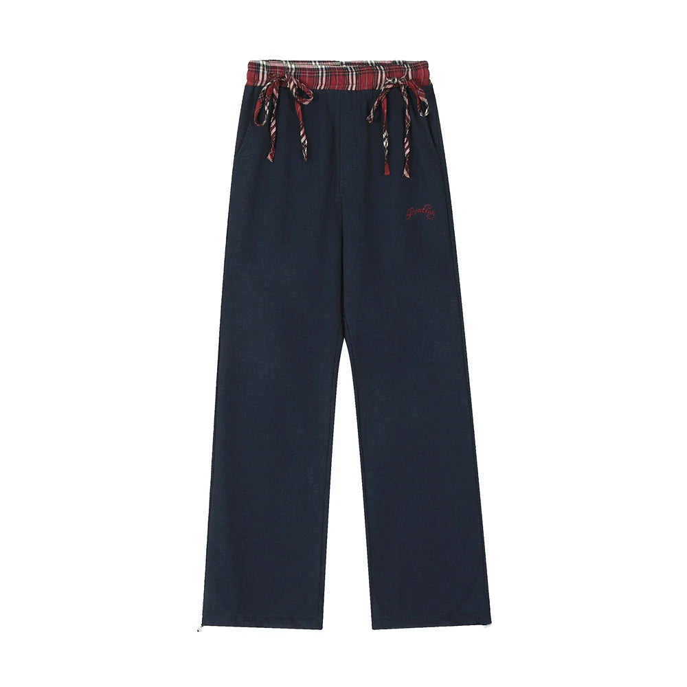 Men Sweatpants Straight Casual Pants Stitching Loose Long Sports Pants Elastic Waist Sports Drawstring Ankle Banded Pants