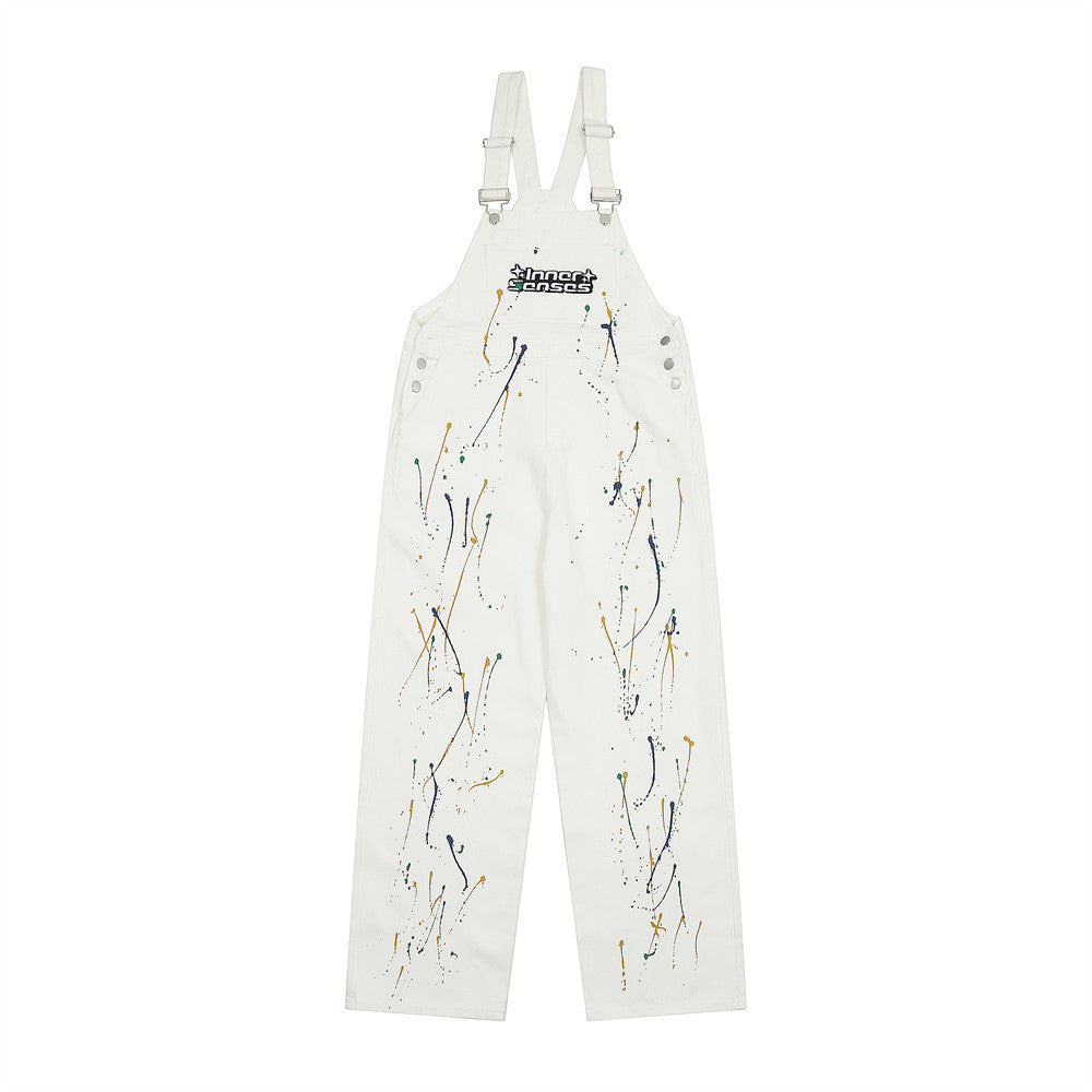 Overalls Men Jumpsuit Letter Embroidered Denim Overalls Men's Loose Ins Fashion Brand Workwear Jumpsuit