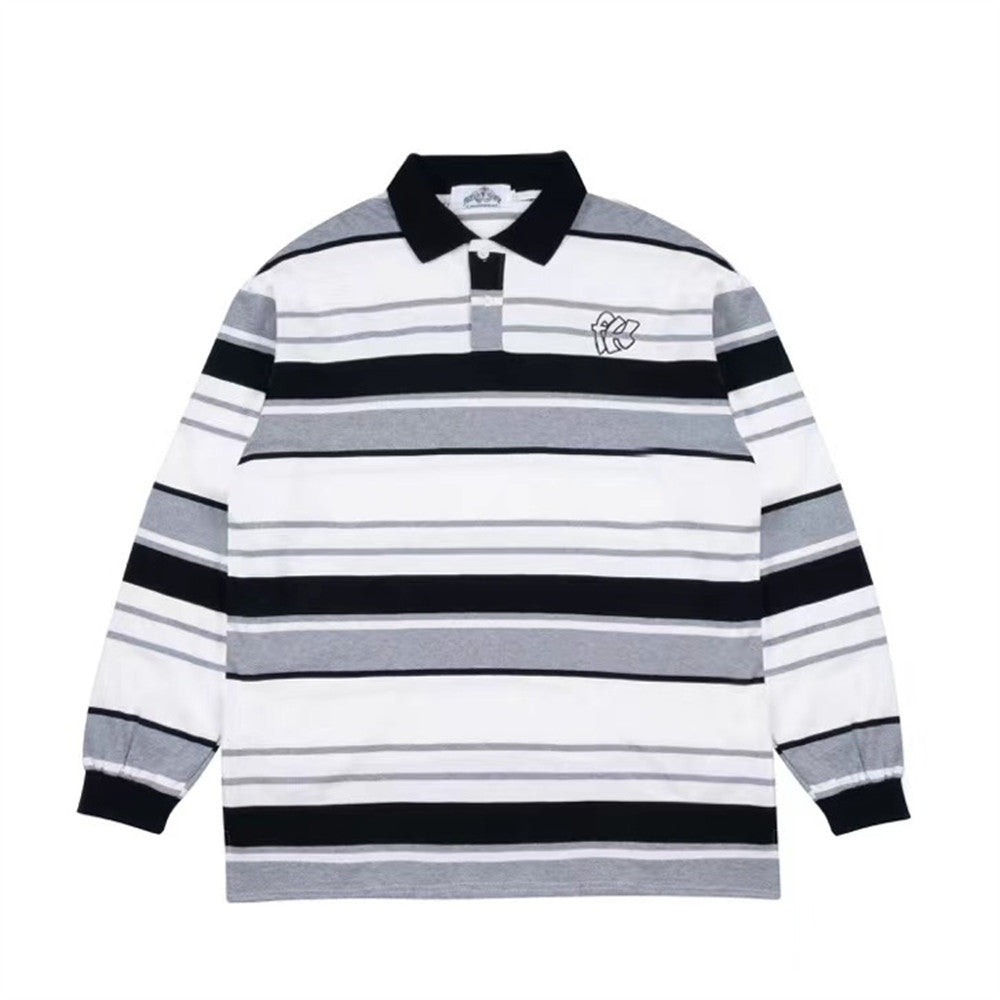 Men Long Sleeve T-Shirt Striped Polo Shirt Loose