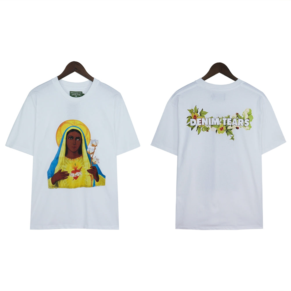 Denim Tears T Shirts Kapok T-shirt Vintage Woman Avatar Oil Painting round Neck Short Sleeve