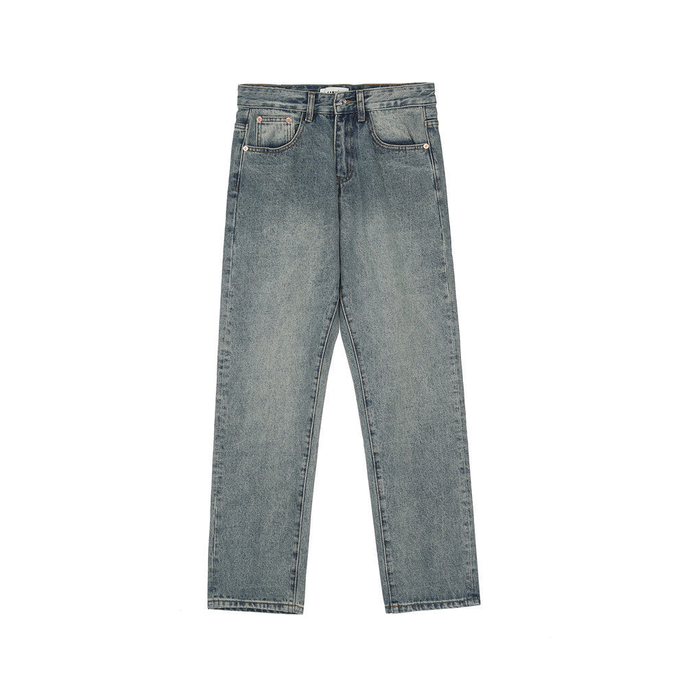 Men Jeans Solid Color Distressed Loose and Simple Trend