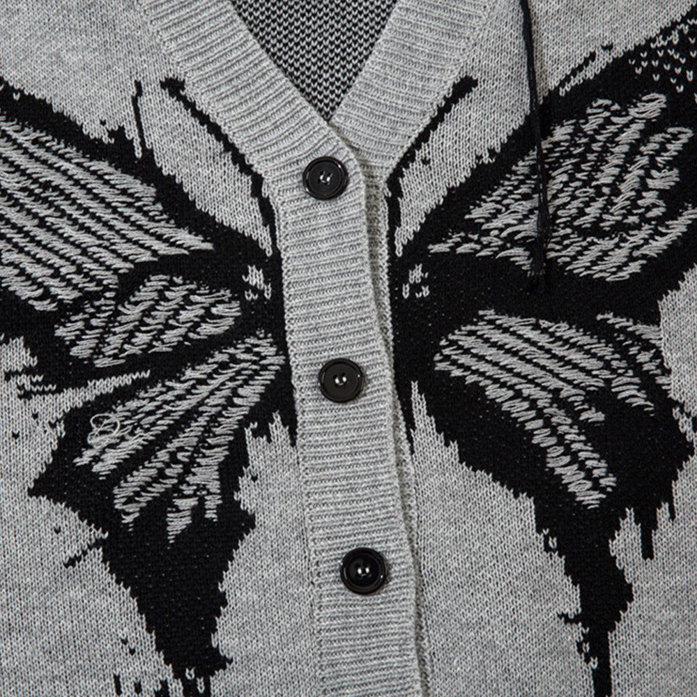 Men Sweater Coat Butterfly Print