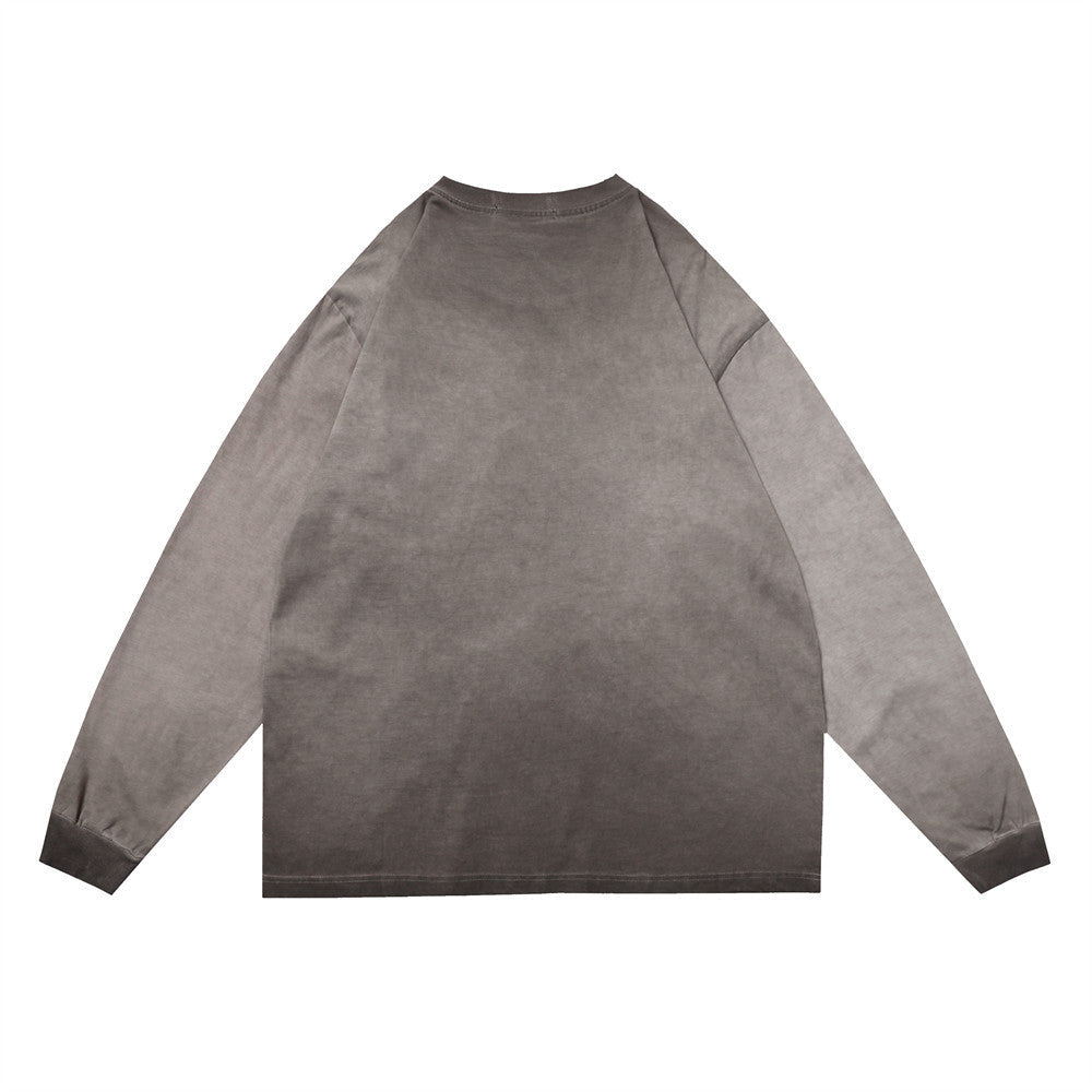 Men Long Sleeve T-Shirt Inkjet Gradient Tie-Dye Distressed Loose Casual