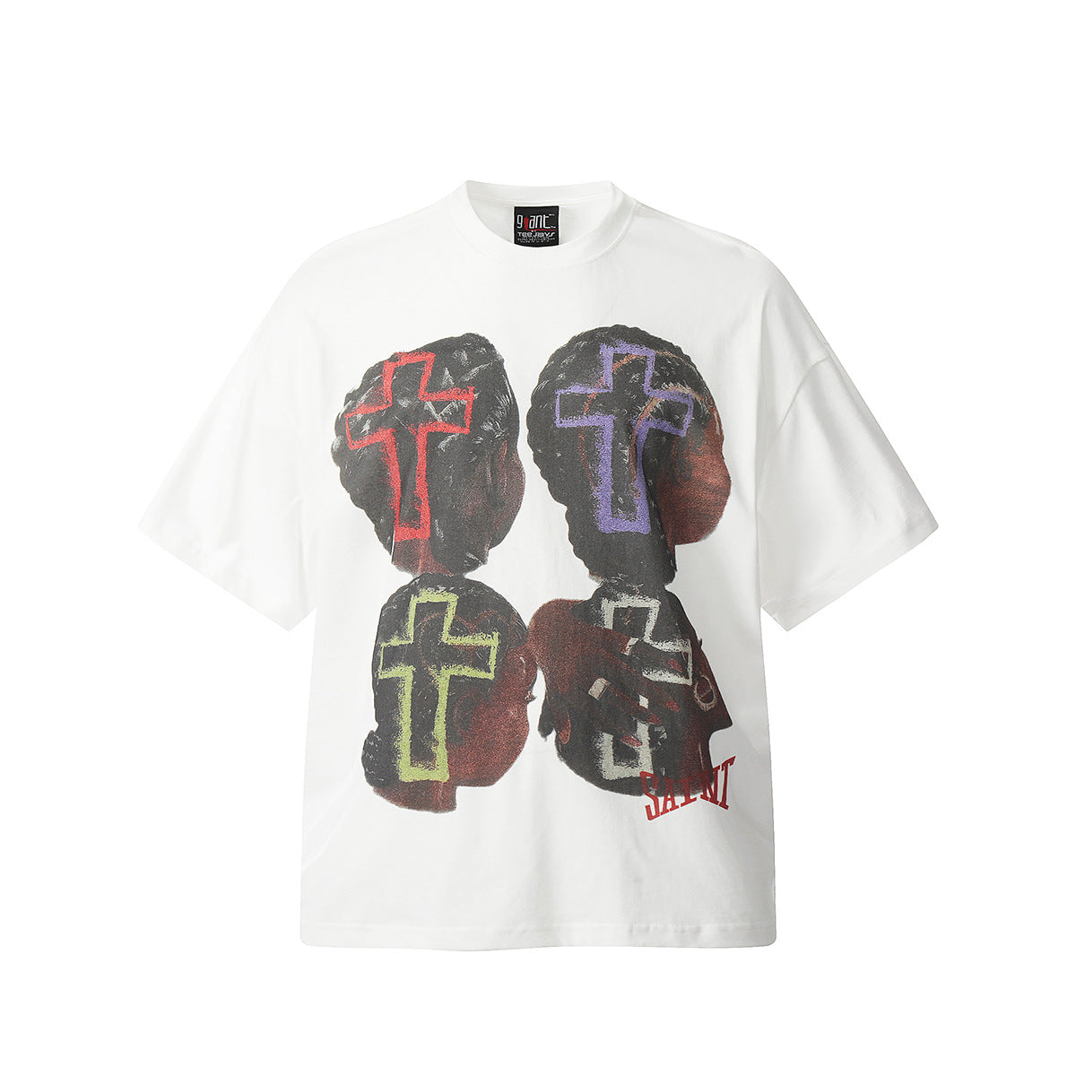 Unisex T-Shirts Saint Michael Portrait Print Colored Cross Loose T-Shirt