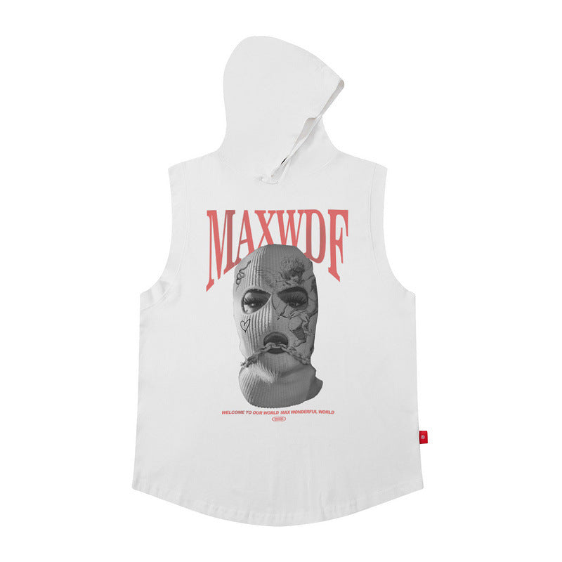 Men Vest Hooded Vest Retro Hip Hop Sleeveless T-shirt Men