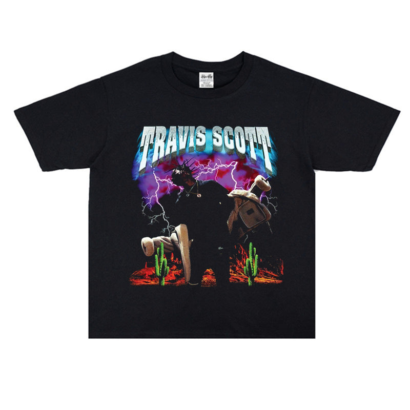 Rock Star T Shirt Rapper Travis Scott Loose-Fitting Pure Cotton T-shirt Men and Women