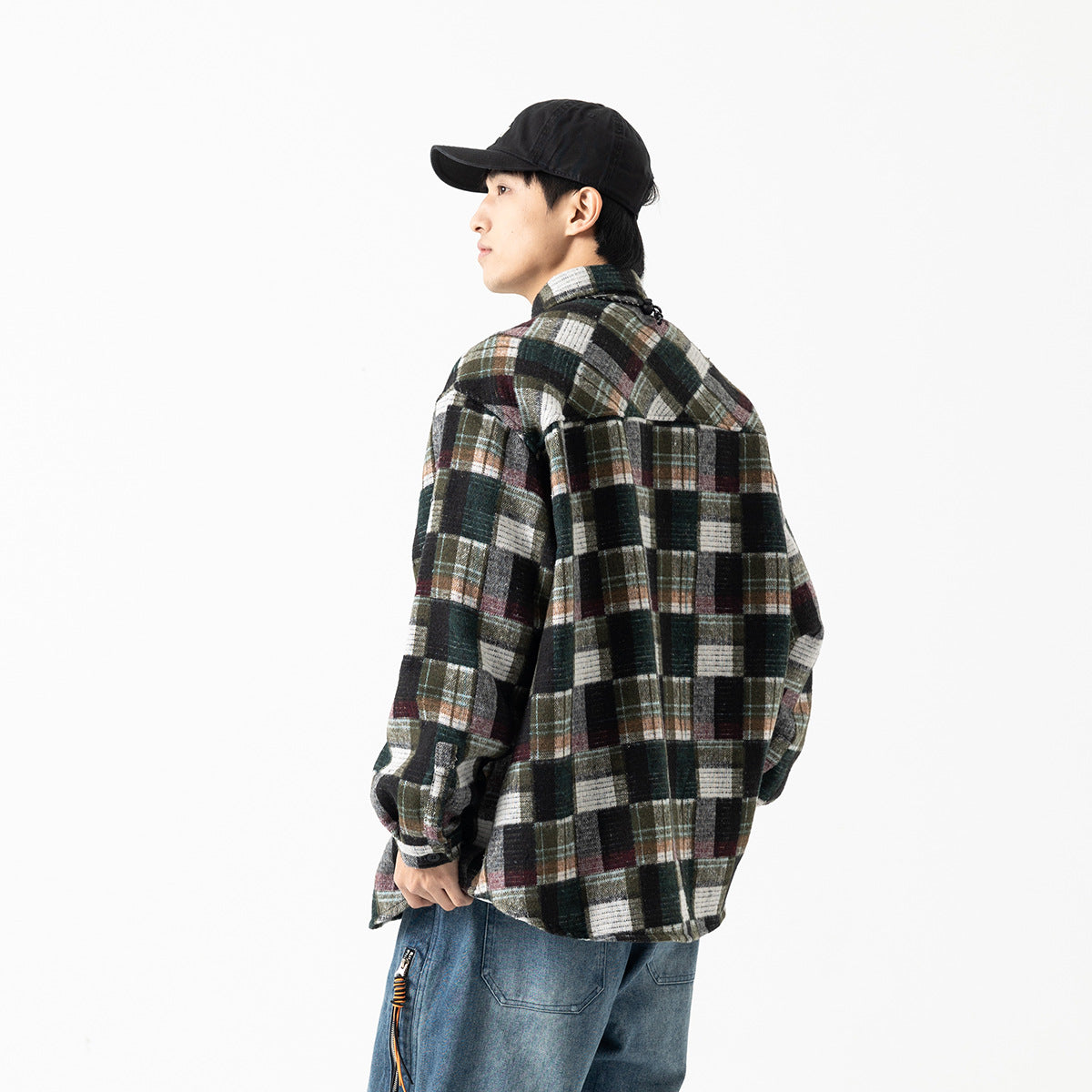 Unisex Shirt Vintage Plaid Loose Clothing Wool Coat