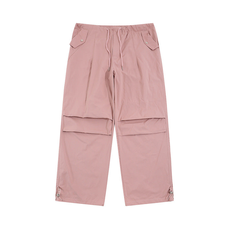 Cargo Pants Retro Solid Color Pleated Overalls Loose