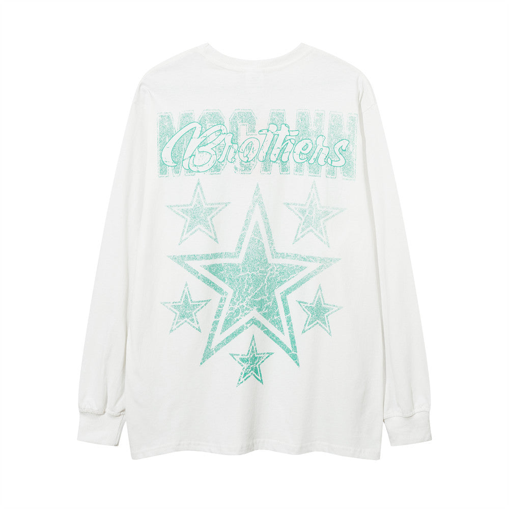 Men Long Sleeve T-Shirt Five-Pointed Star Print Casual Loose