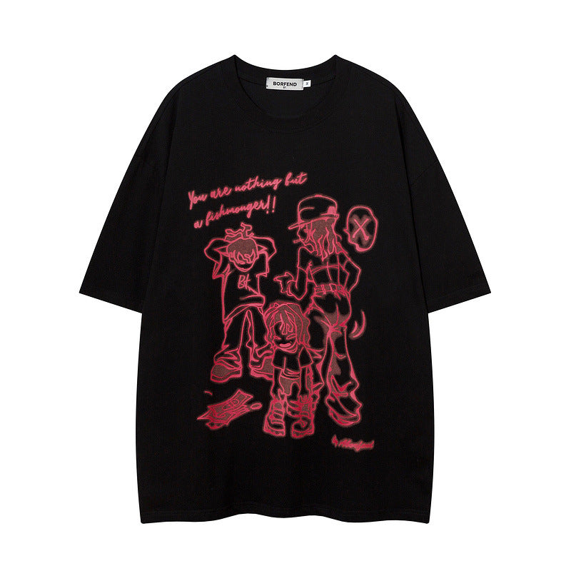 Men T-Shirt Retro Cartoon Printed Short-Sleeved T-shirt