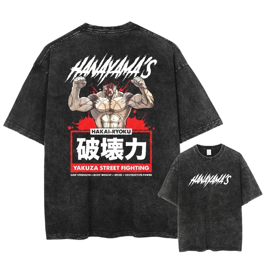 Men Black Vintage T Shirt Streetwear Harajuku Japanese Anime