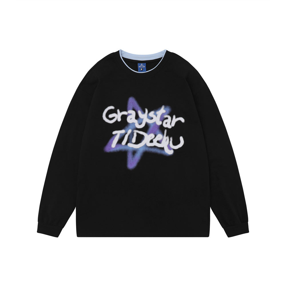 Men Long Sleeve T-Shirt Graffiti Butterfly Print Niche Cotton