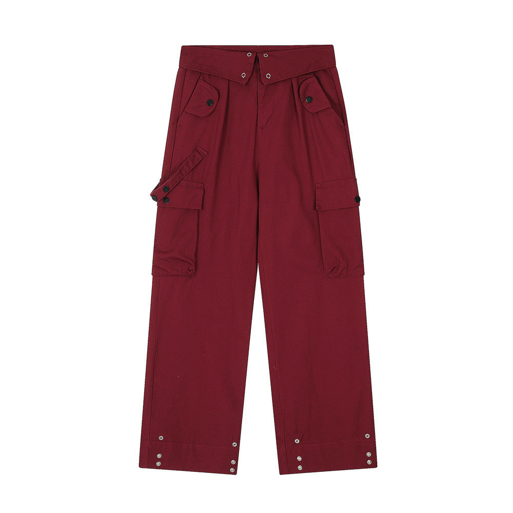 Men Sweatpants Multi-Pocket Straight Casual Loose-Fitting Wide-Leg Trousers