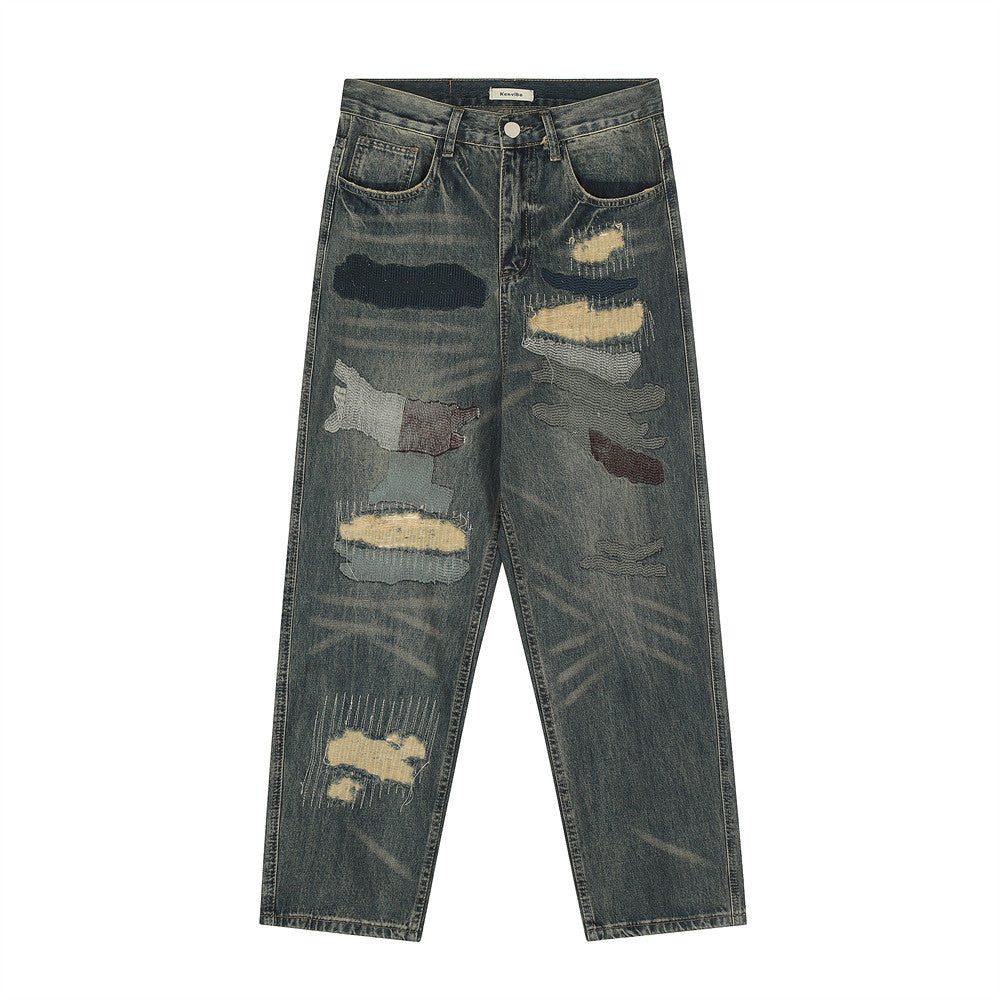 Men Jeans Hole & Patch Old Hip Hop Loose