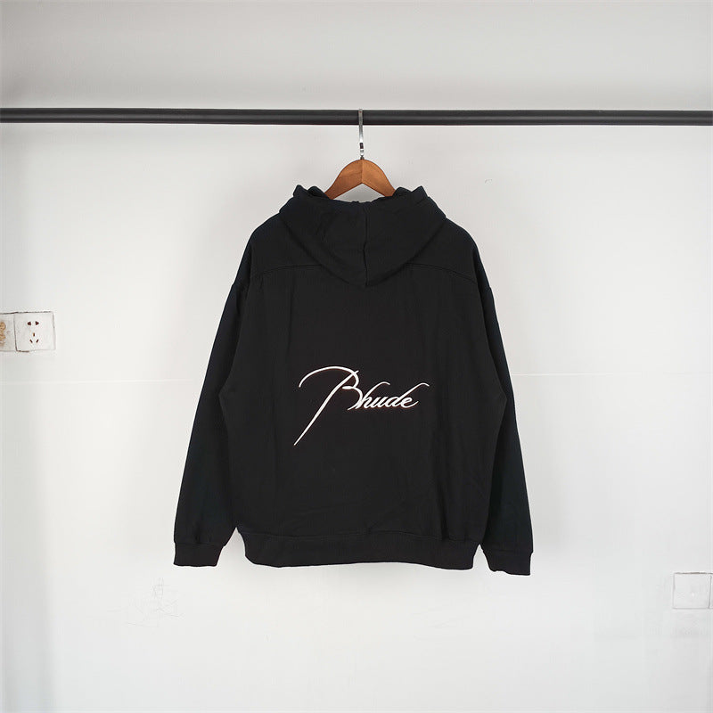 Rhude Hoodie Micro Label Letter Embroidered Fleece Hooded Sweater