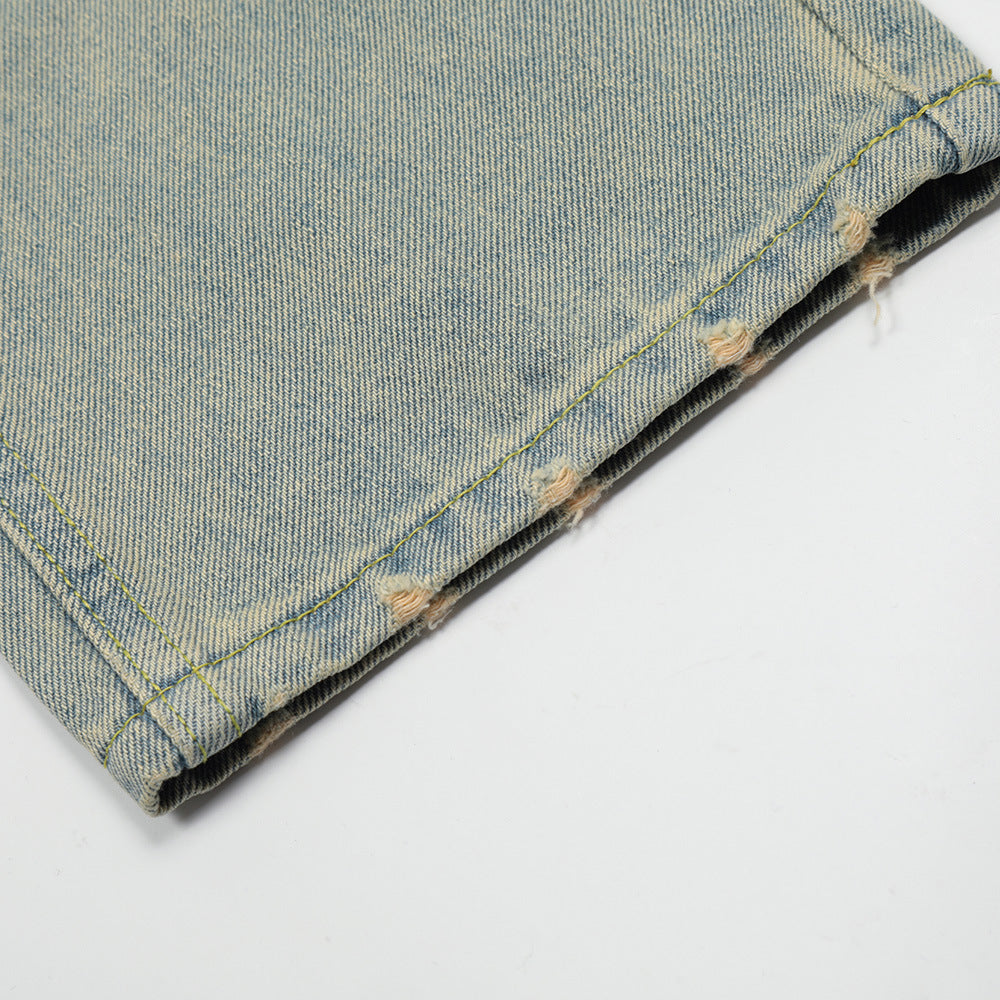 Men Jeans Worn out Casual Straight-Leg