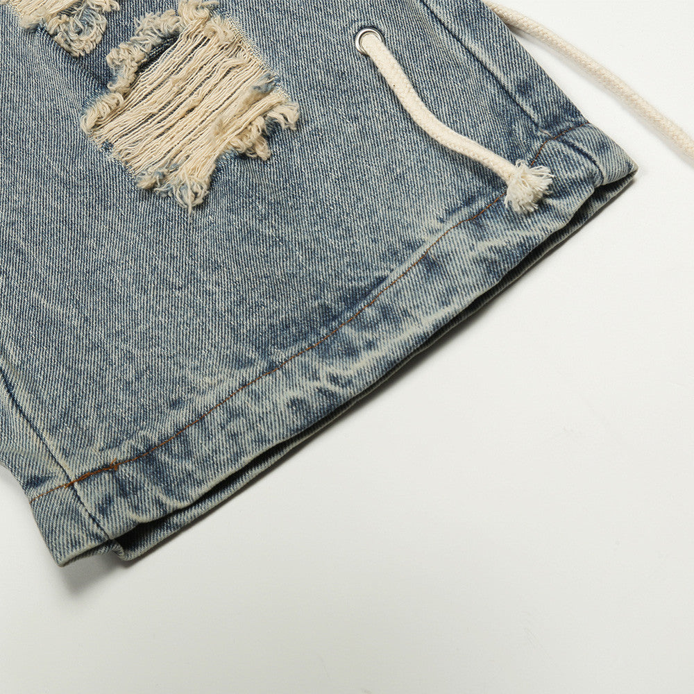 Men Jeans Ripped Drawstring Loose