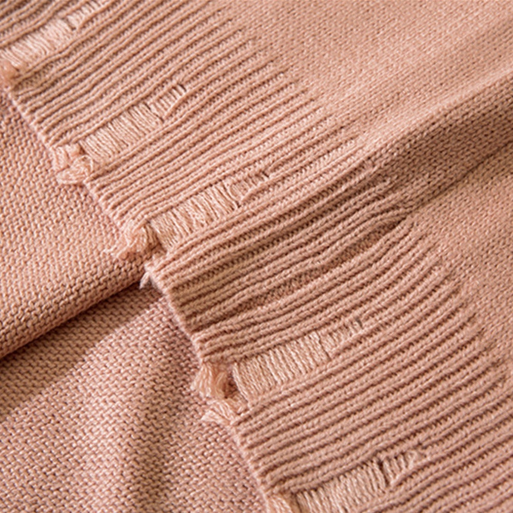 Men Sweater Ripped Pin Sweater round Neck Knitwear Niche