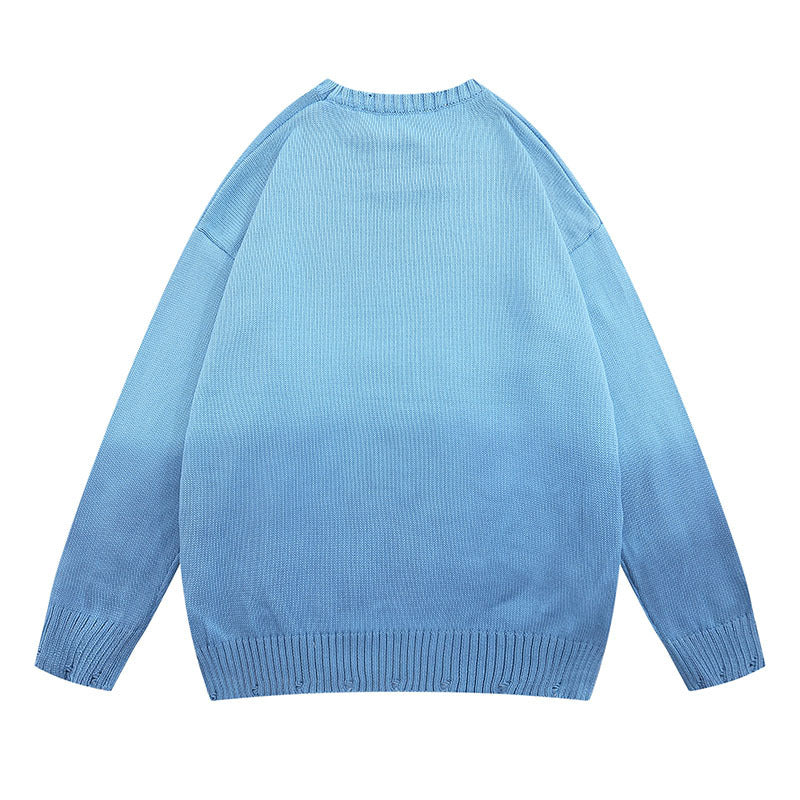 Women Sweater Tie-Dyed Gradient Color Knitted Sweater All-Matching