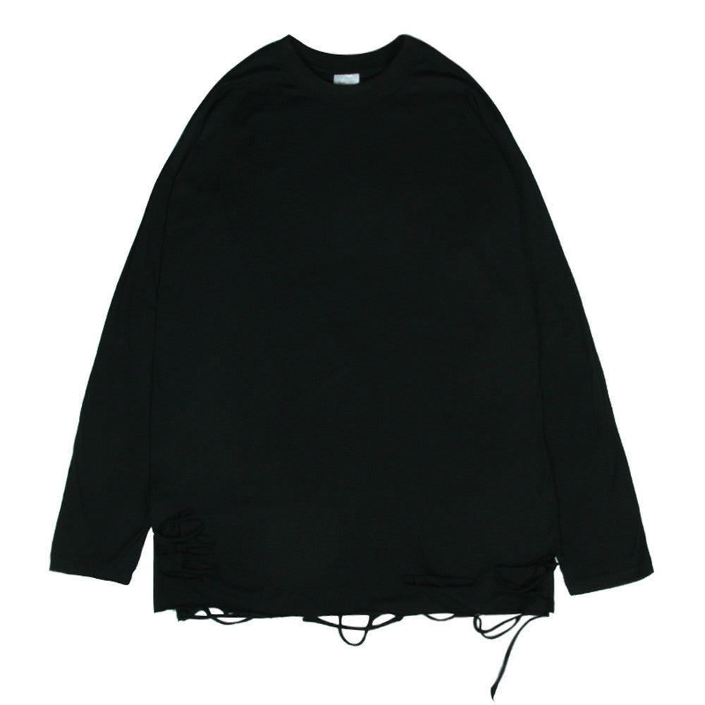 Men Long Sleeve T-Shirt Ripped T-shirt Trendy Loose