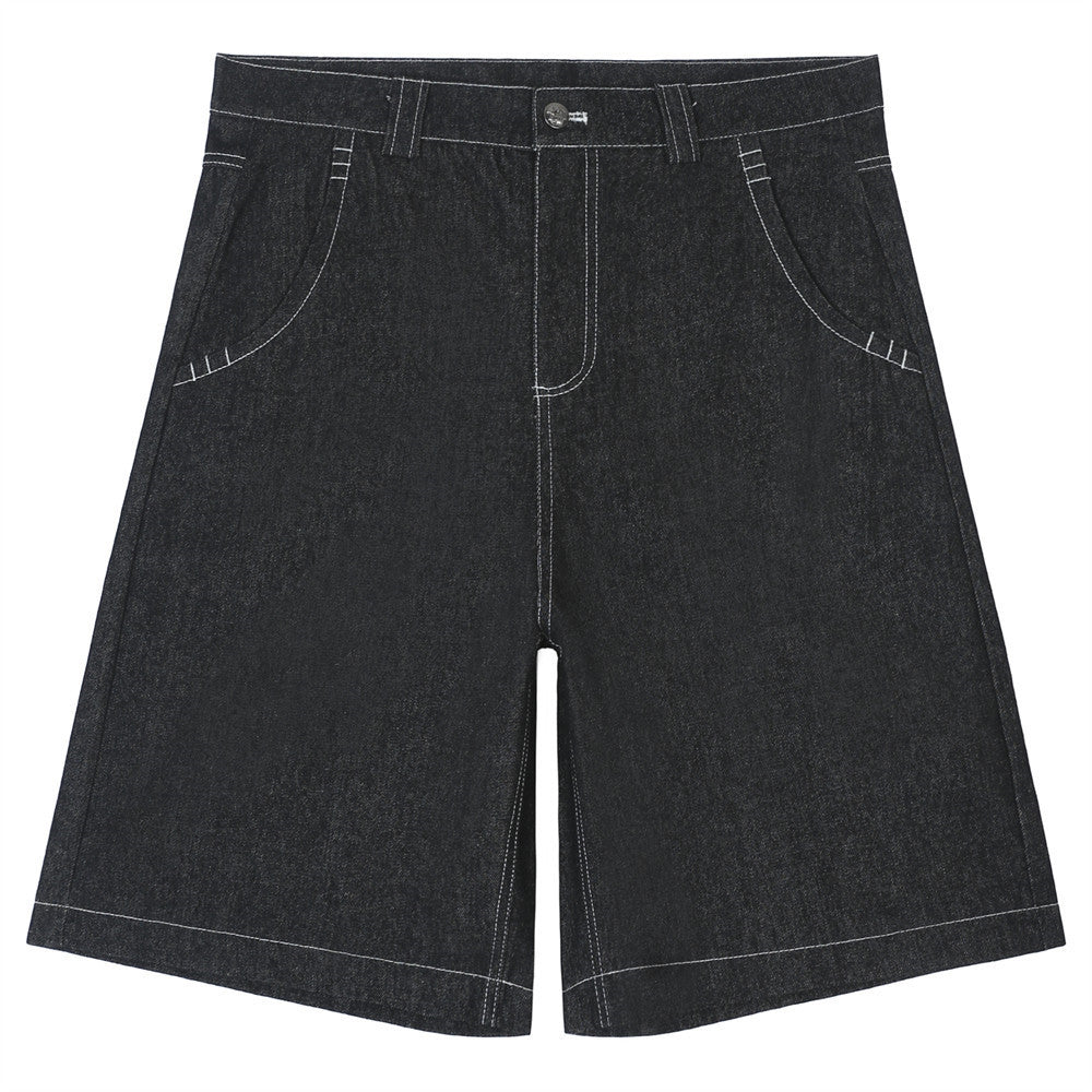 Men Shorts Printed Straight Denim Shorts Loose