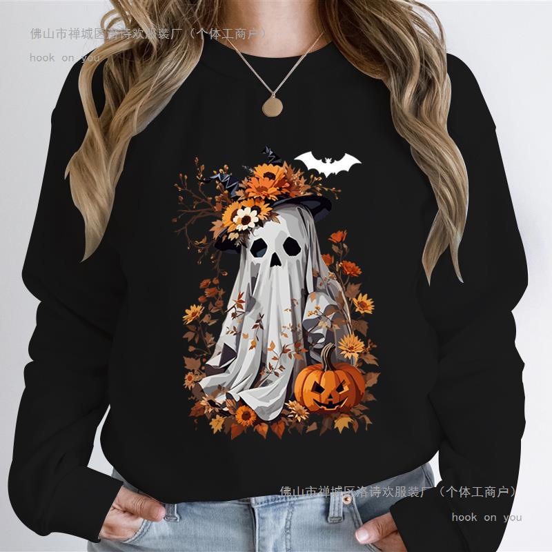 Watercolor Pumpkin Spooky Ghost Print Sweatshirt Hoodie Wome