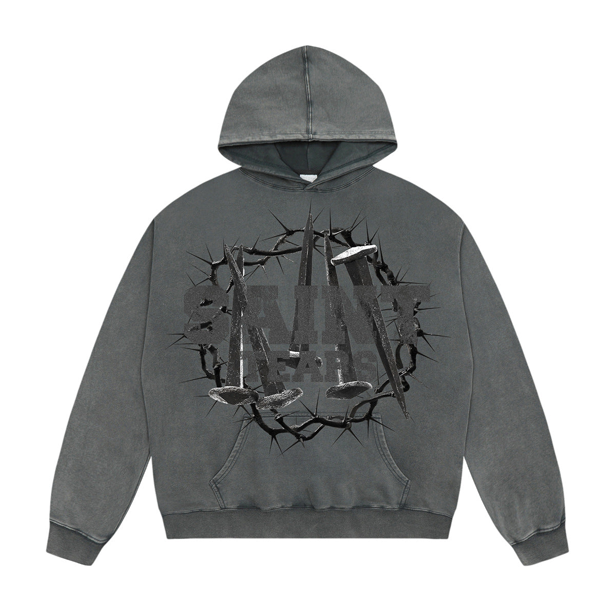 Unisex Hoodies Saint Michael Nail Pattern Old Loose Hoodie