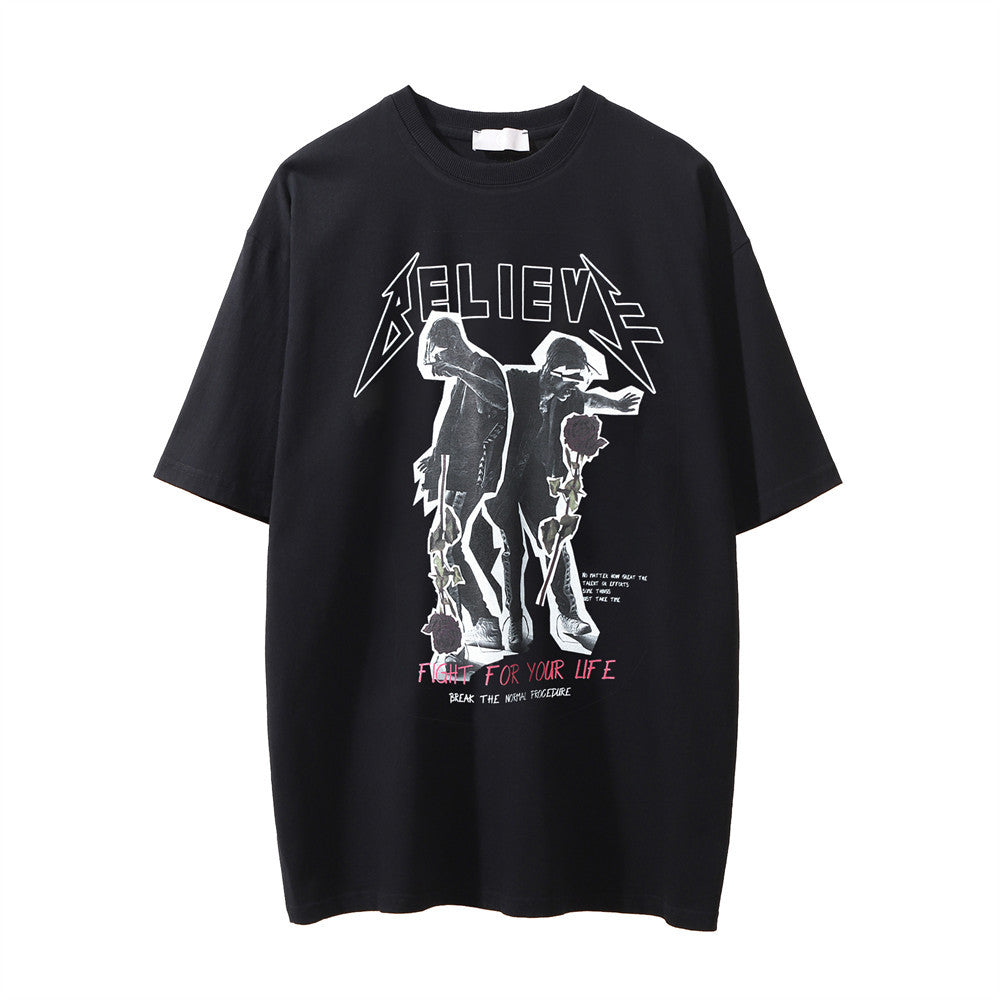 Men Vintage T-Shirt T-shirt Men's Loose Distressed Wash Crew Neck T-shirt Casual