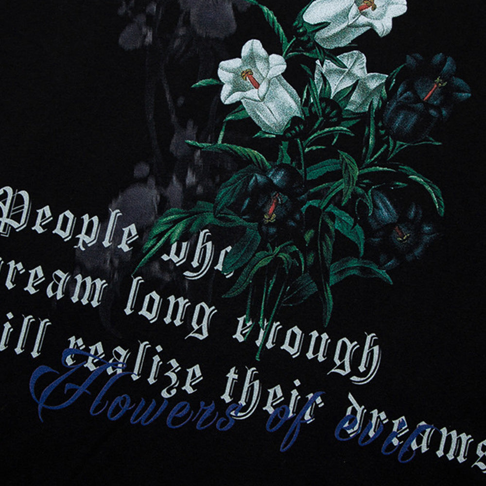 Men Long Sleeve T-Shirt Flowers Printed Bottoming Shirt Loose