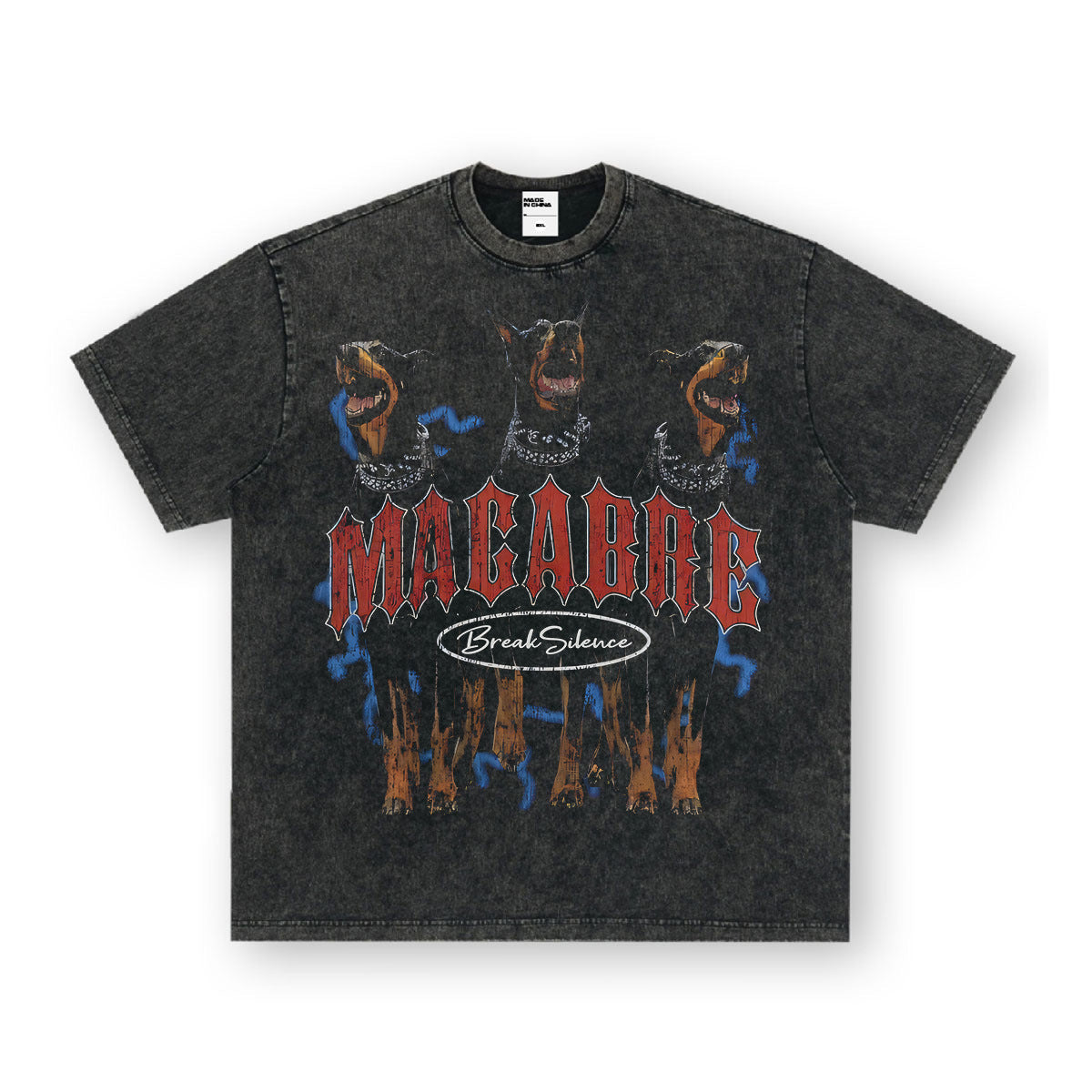Vintage T-shirts Doberman Printed Short Sleeve T-Shirt Street Washed Old