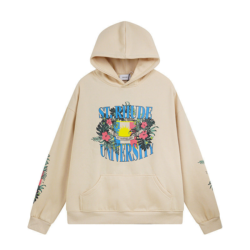 Rhude Hoodie Floral Letter Print Hooded Sweater