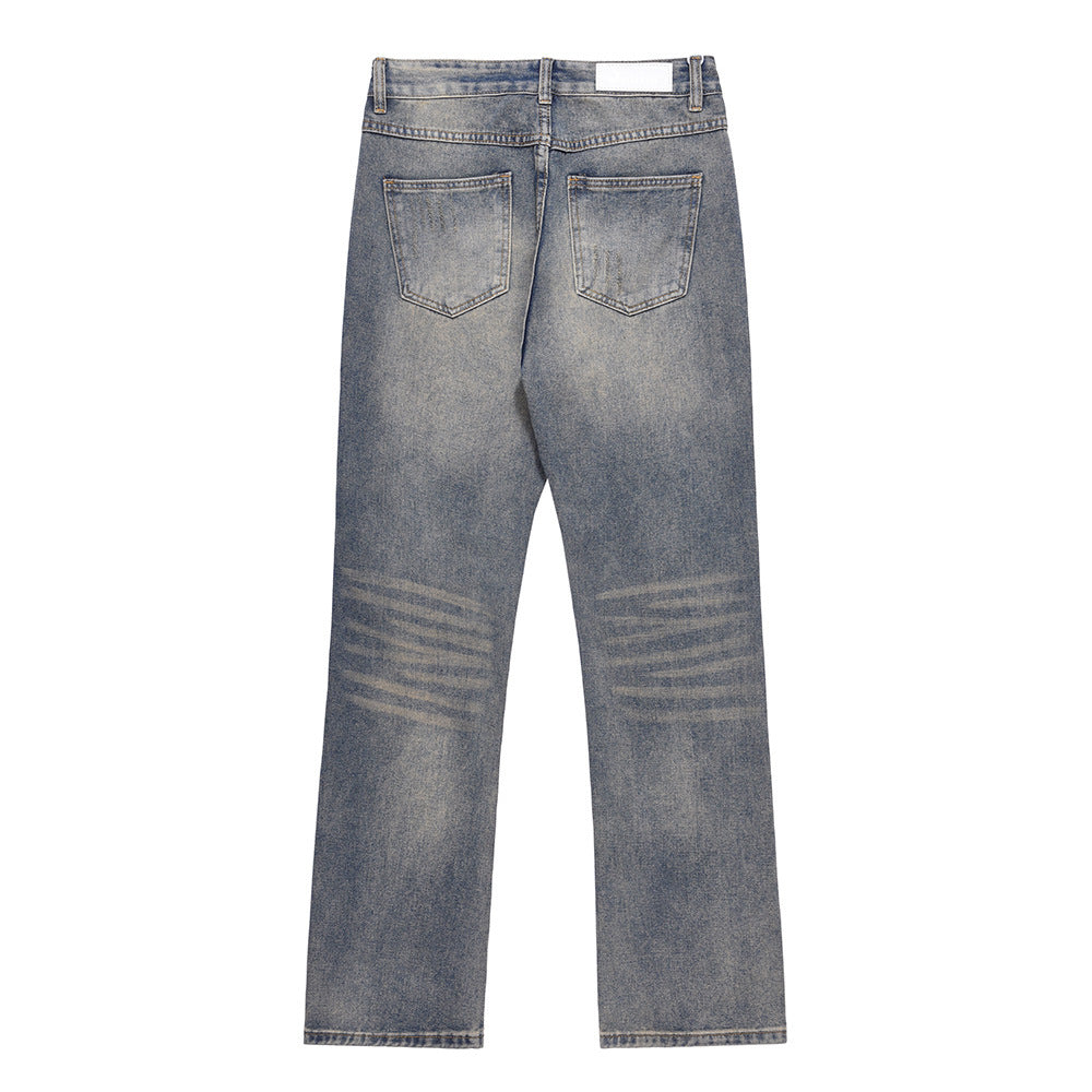 Men Jeans Ripped Distressed Pleated