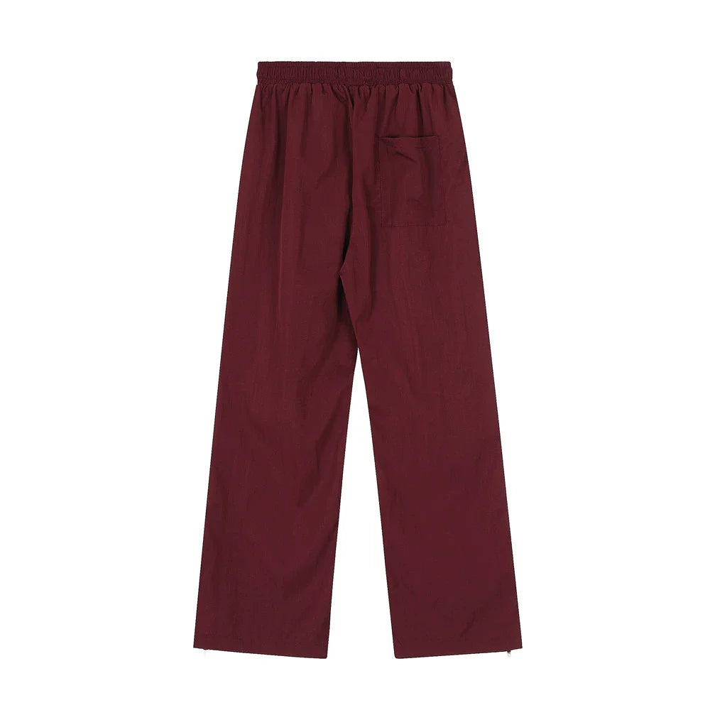 Men Sweatpants Zipper Slit Straight Casual Trousers Breathable Sports Wide-Leg Pants