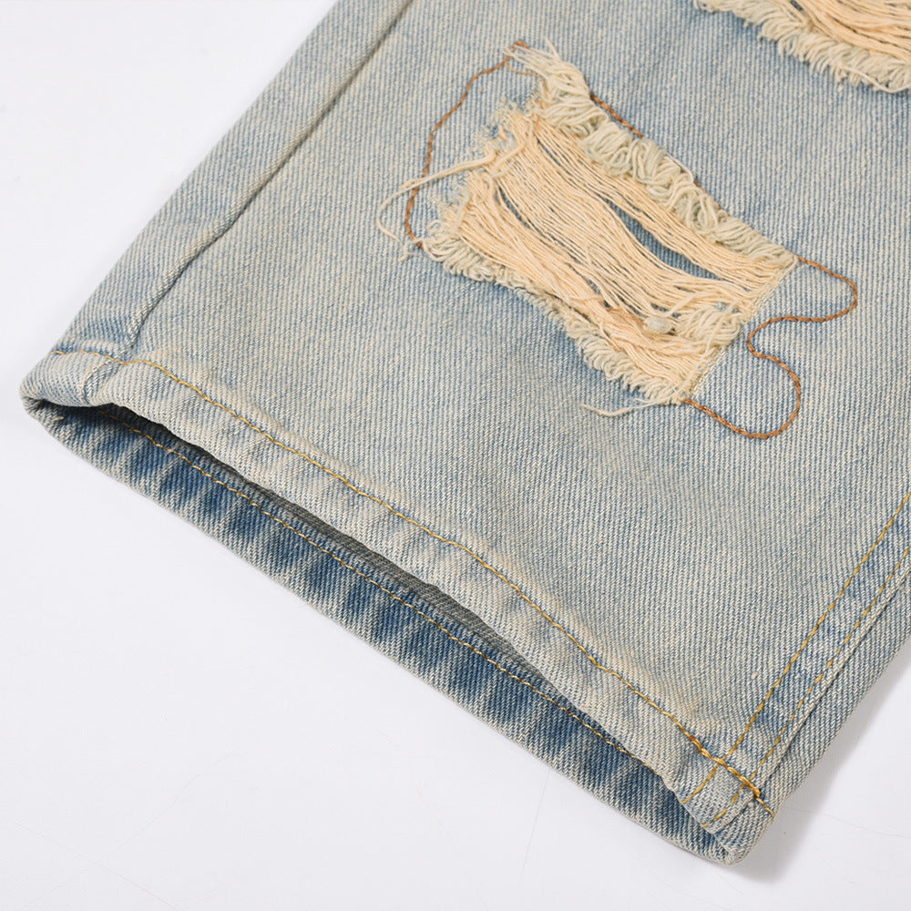 Men Jeans Punk Hole & Patch Loose Casual Distressed