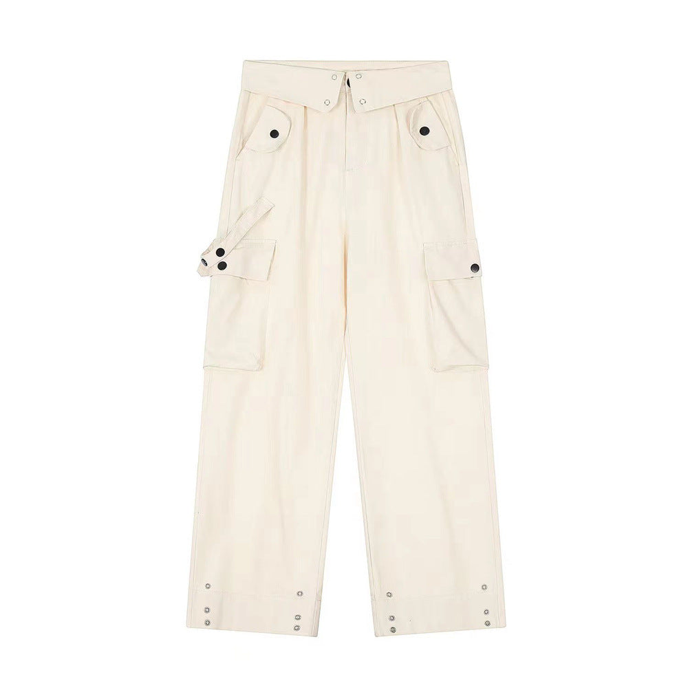 Men Sweatpants Multi-Pocket Straight Casual Loose-Fitting Wide-Leg Trousers