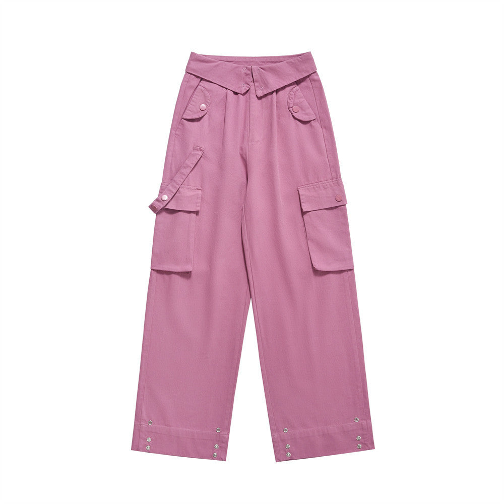 Men Sweatpants Tooling Straight-Leg Trousers Men's Solid Color Loose Multi-Pocket Wide-Leg Casual Pants