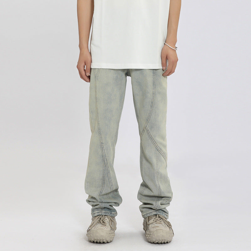 Men Jeans Vintage Straight Jeans Casual Flared Pants