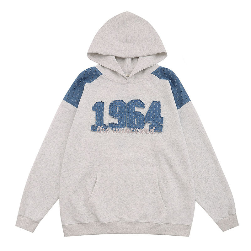 Men Hoodie Letter Embroidered Patch Couple Hooded Sweater Men's and Women's Hip Hop Hoodie