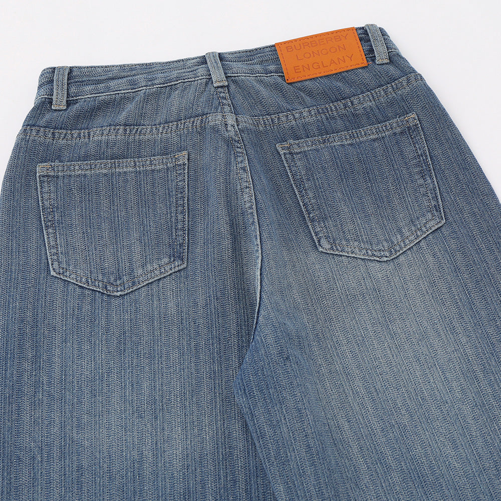 Women Pants Straight Jeans Loose Pockets Casual Trousers