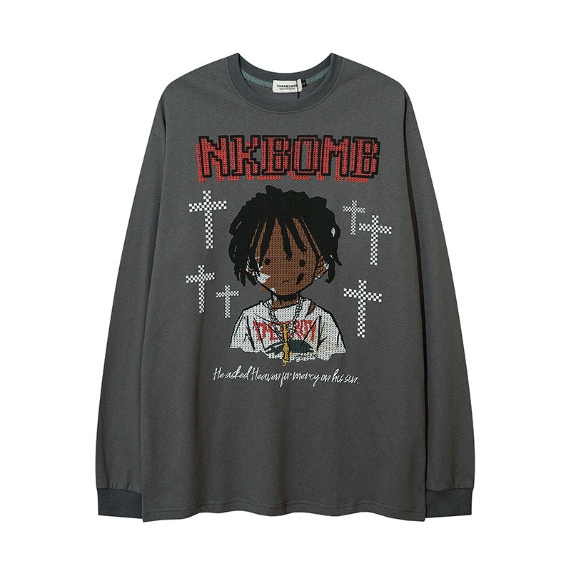 Men Long Sleeve T-Shirt Cross Cartoon Cartoon Pattern