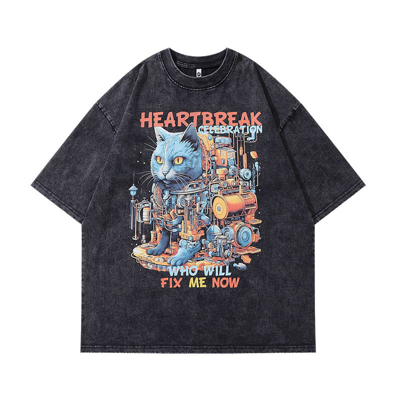 Men's T-Shirt T-shirt Men's and Women's Retro Wash Short Sleeve