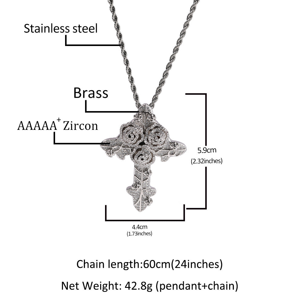 Jewelry ins Wind Rose Cross Zircon Pendant Twist Chain Necklace Crosses Royalty Egypt Pieces