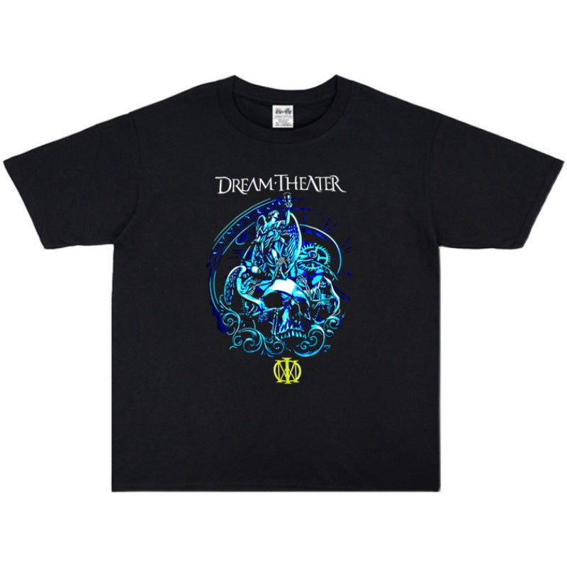 Rock Star T Shirt Avant-Garde Metal Rock Dream Theater Band Washed Distressed T-shirt Short Sleeve