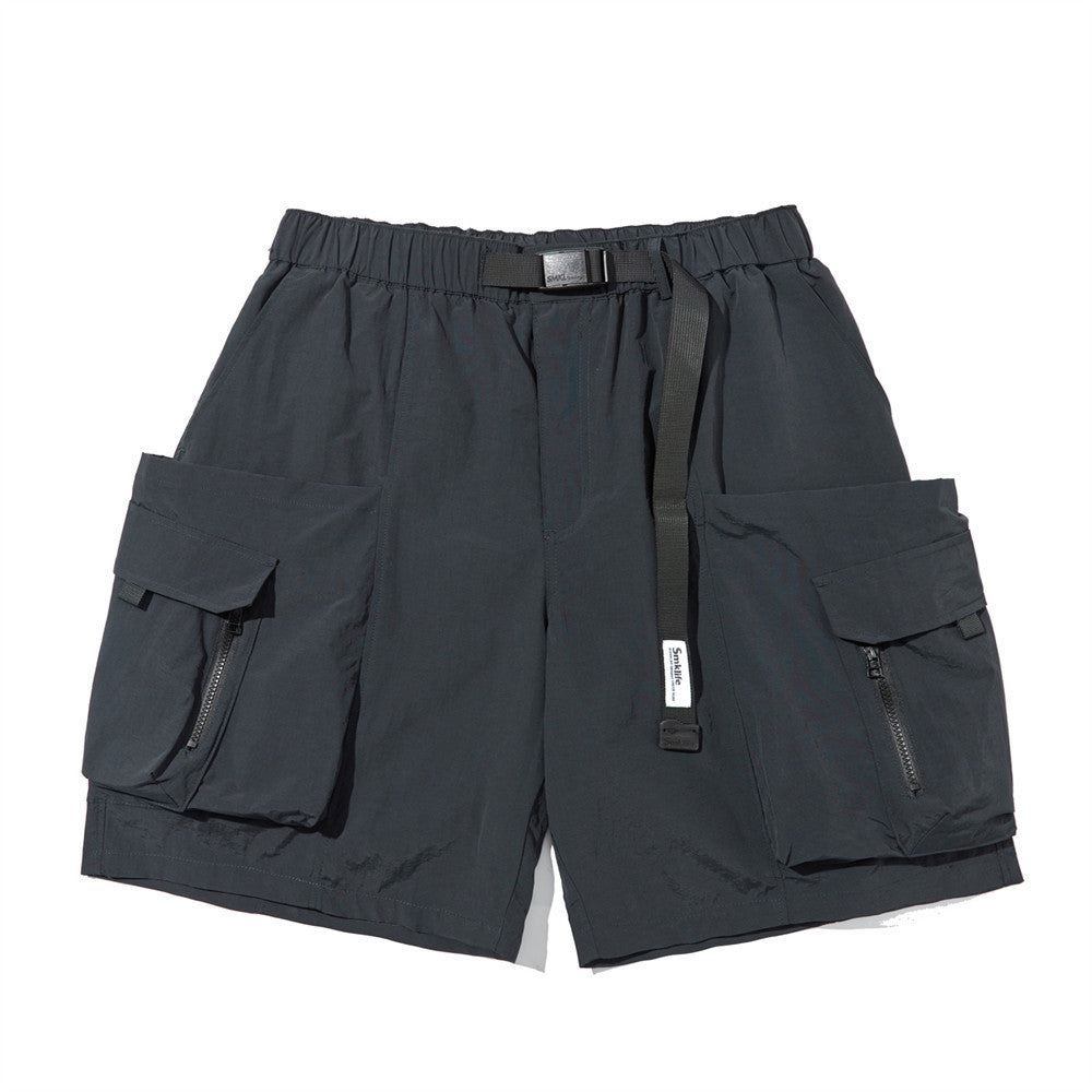 Men Shorts with Belt Workwear Multi-Pocket Loose Sports