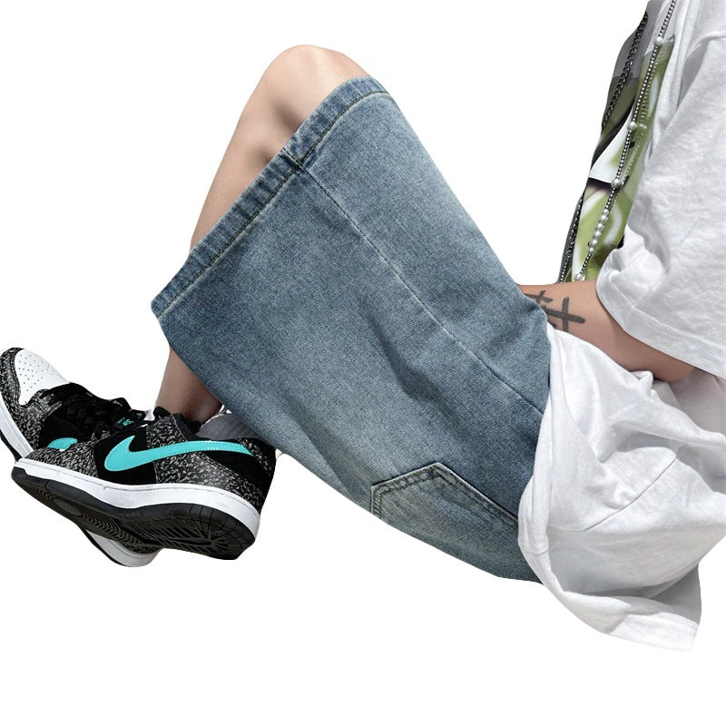 Men Jeans Smalt Denim Shorts Men's Summer Loose Straight Shorts