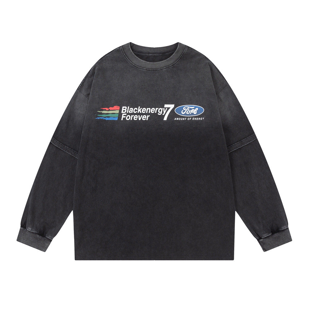Men Long Sleeve T-Shirt Gradient Washed Old Pure Cotton