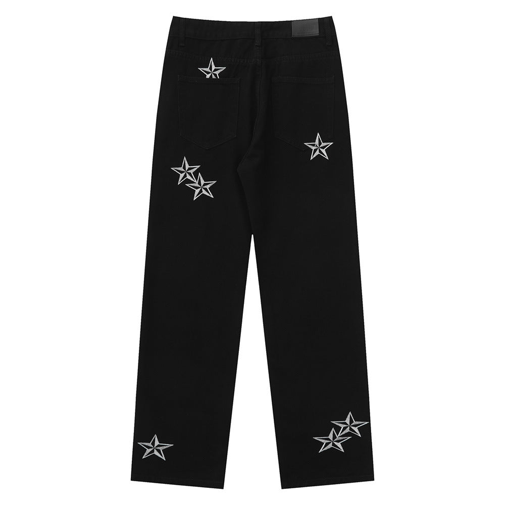 Men Jeans Five-Pointed Star Embroidery